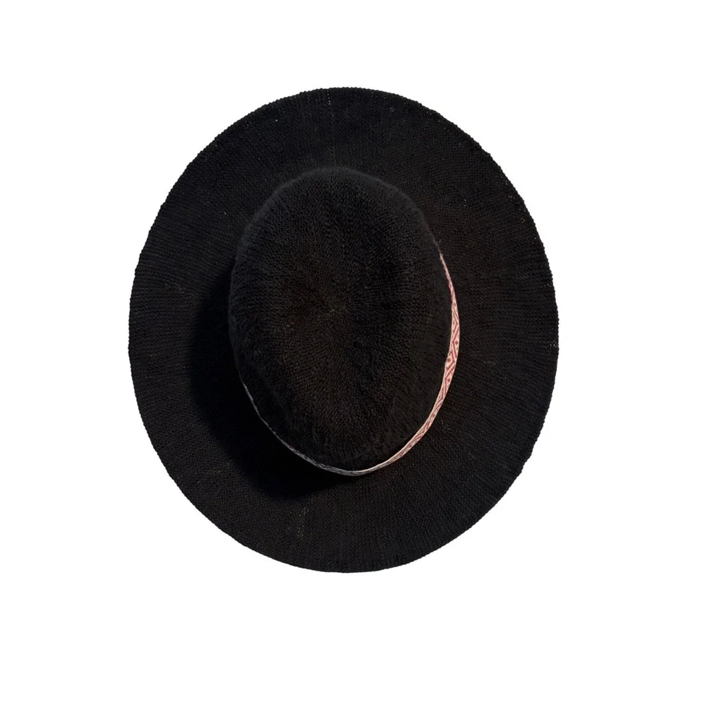 Hollister‎ Y2K Womens Black Knit Wide Brim Hat With Aztec Band One Size Festival
